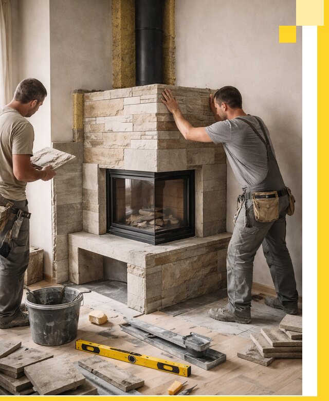 Угловые камины под ключ проект, монтаж и отделка в Рубцовске