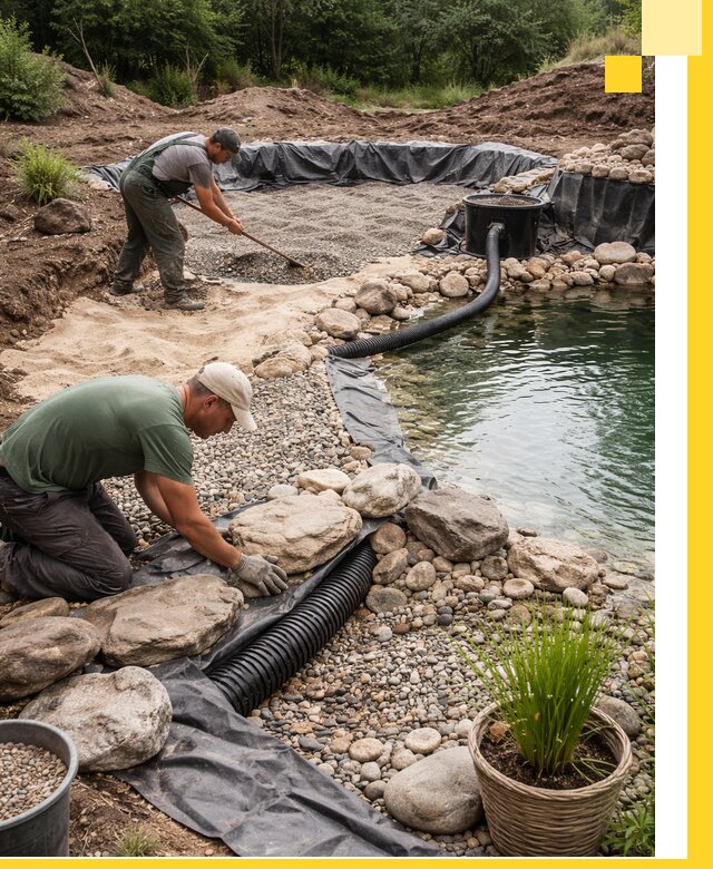 Строительство природных бассейнов и озер в Рубцовске под ключ