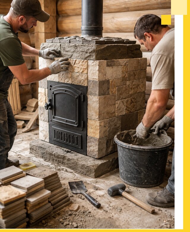 Облицовка банной печи под ключ в Рубцовске: камень и плитка