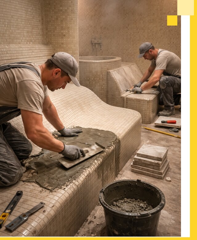 Лежаки для хамама под ключ в Рубцовске, проект и монтаж